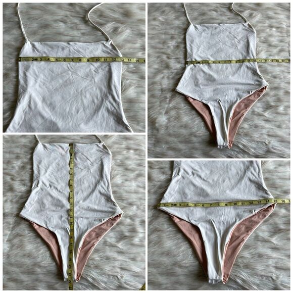 Venus Reversible Strappy Back One Piece Bathing Suit in Off White/Peach - Picture 12 of 12